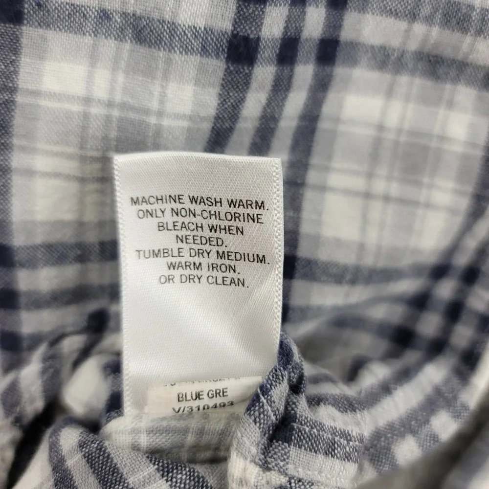 Banana‎ Republic Shirt Mens XL White Blue Plaid Linen Button Up Long Sleeve